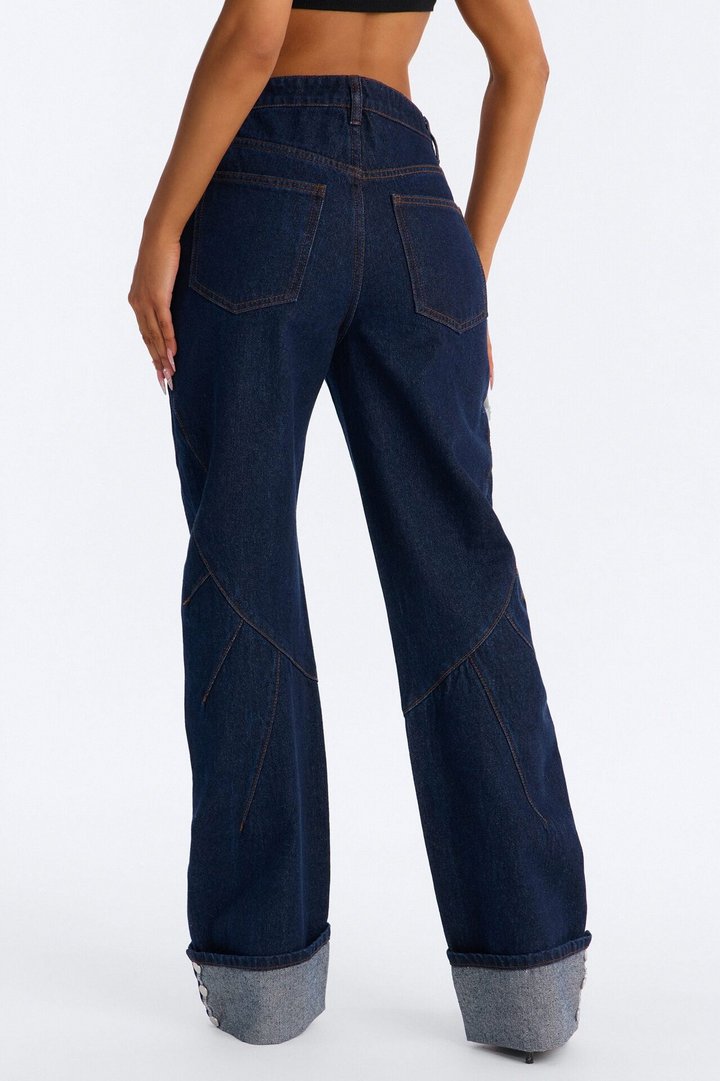 Turn It Up Cuffed Non Stretch Straight Leg Jeans - Dark Denim
