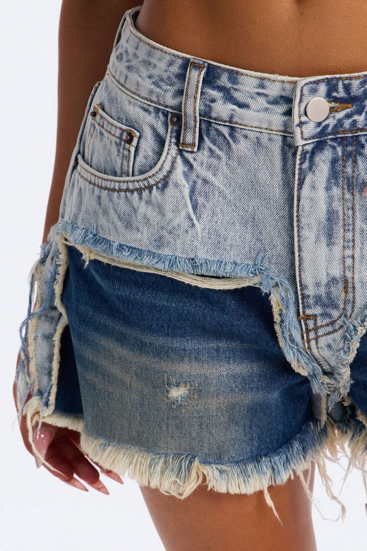 Vice Versa Frayed Denim Shorts - Blue/combo