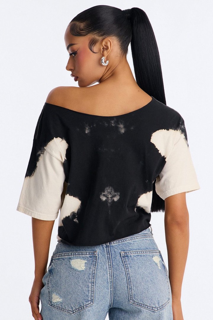 ACDC Bleached Off Shoulder Top - Black/combo