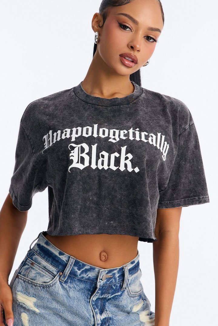 Unapologetically Black Cropped Washed Tee - Black