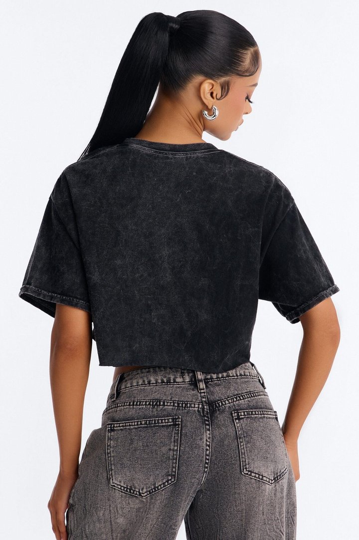 In God's Hands Washed Crop Tee - Black Wash