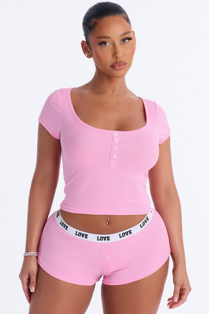 Quite Comfort Ribbed PJ Short Set - Pink