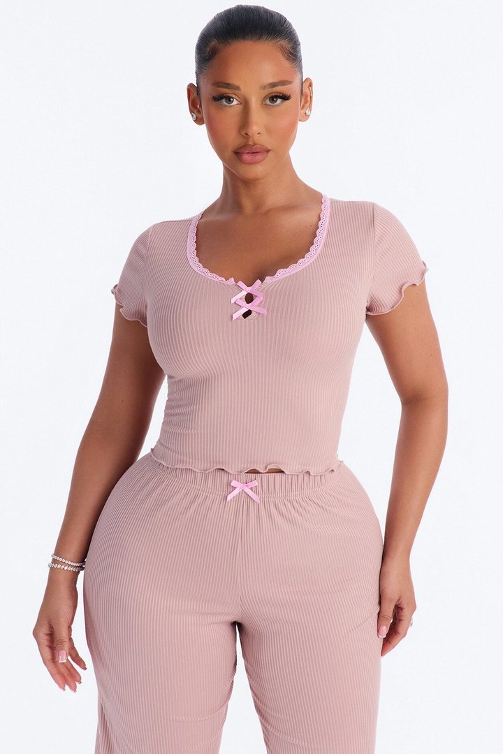 Snuggle Tonight Short Sleeve Scoop PJ Capri Set - Mocha