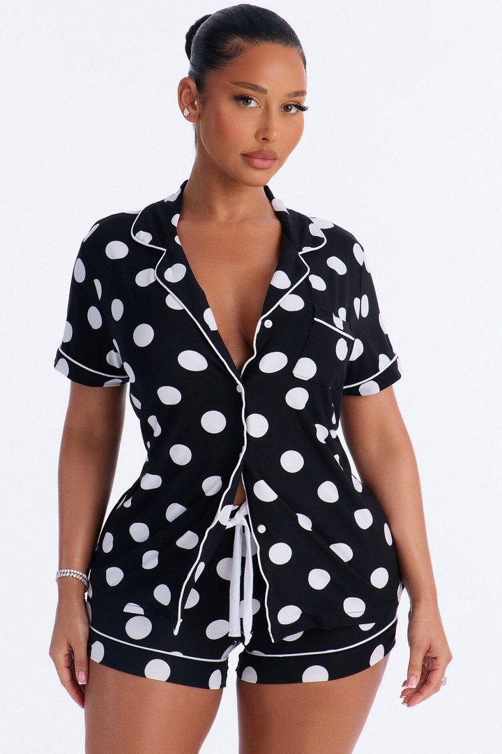 Snuggle Me Button Up PJ Short Set - Black/White