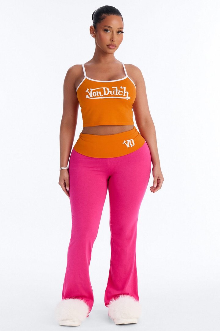 Von Dutch Logo Fold Over PJ Pant Set - Magenta/combo