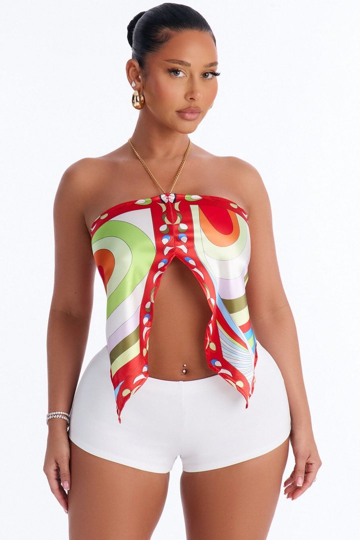 Ciao Bella Chain Strap Satin Scarf Top - Multi Color