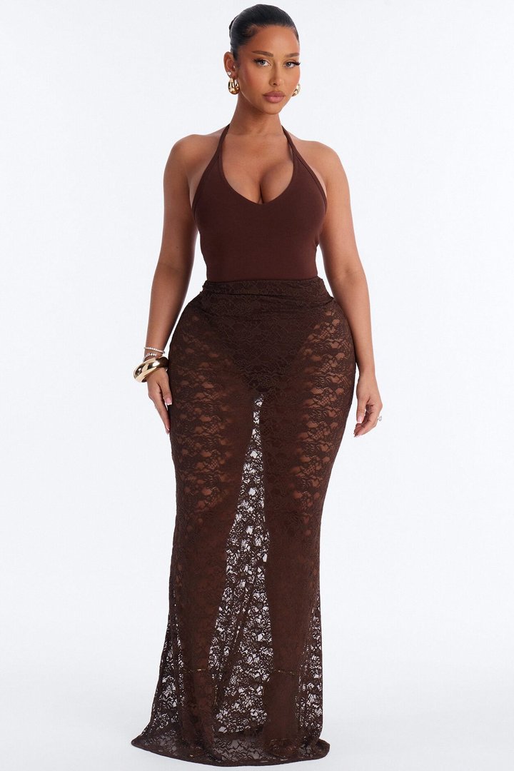 Nora Double Lined Halter Bodysuit - Brown