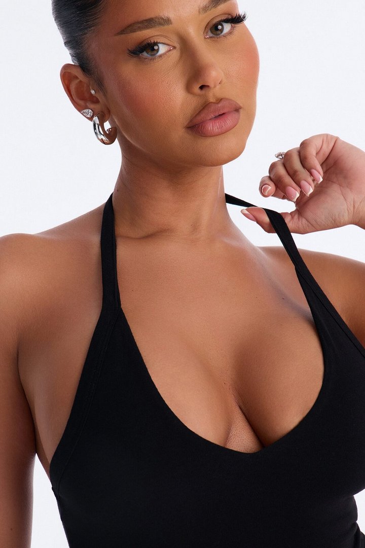 Nora Double Lined Halter Bodysuit - Black
