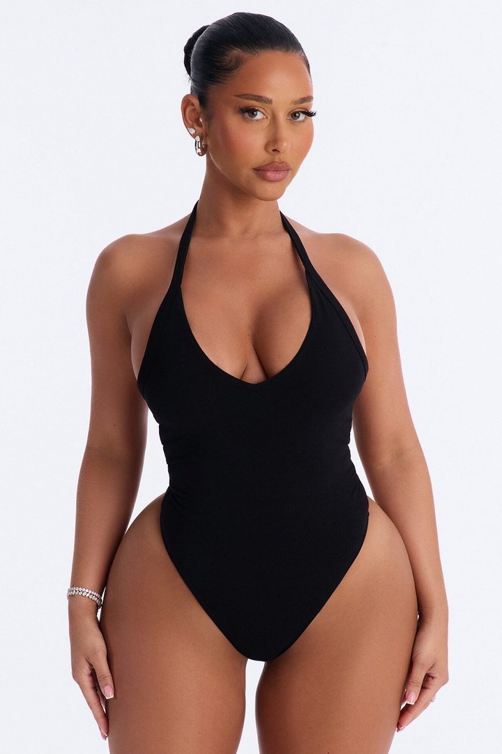 Nora Double Lined Halter Bodysuit - Black