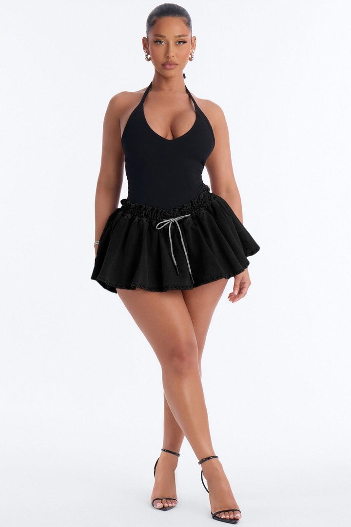 Sport Mode Washed Twill Micro Mini Skort - Black