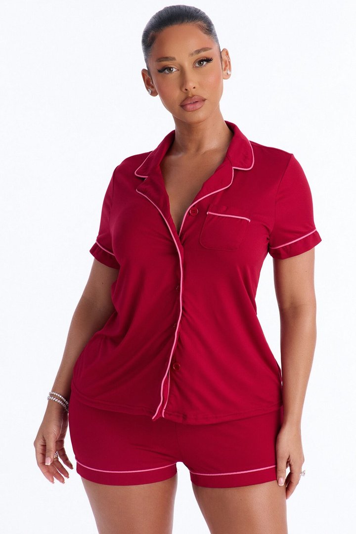 Dreamy Darling Button Up PJ Short Set - Red