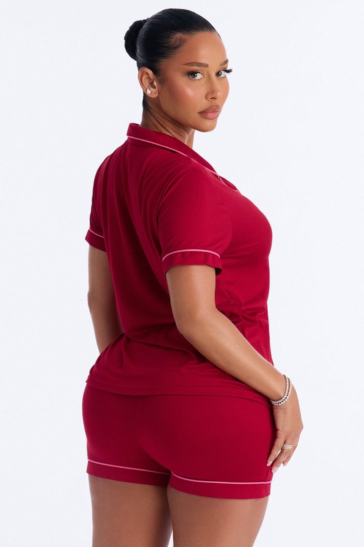 Dreamy Darling Button Up PJ Short Set - Red