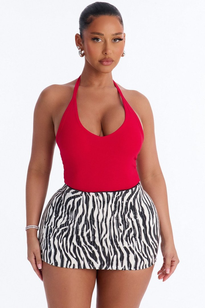 Nora Double Lined Halter Bodysuit - Red