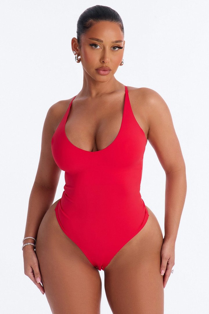 Dani Scoop Neck Seamless Bodysuit - Red