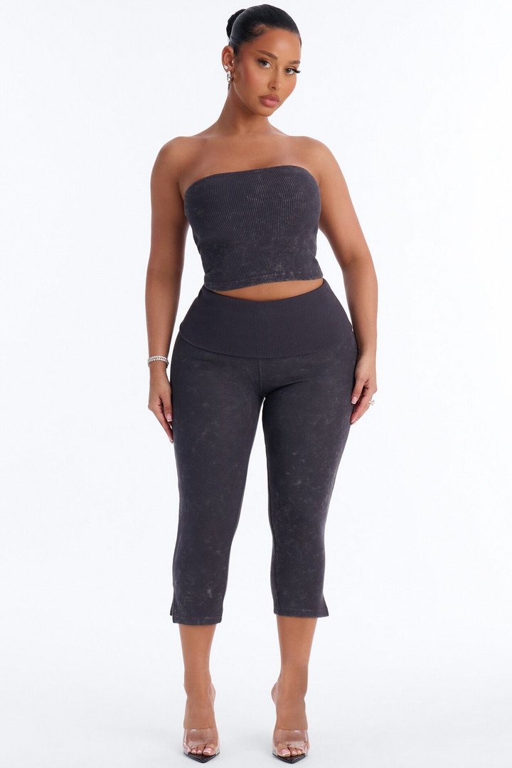 Reanna Strapless Ribbed Capri Set - Charcoal