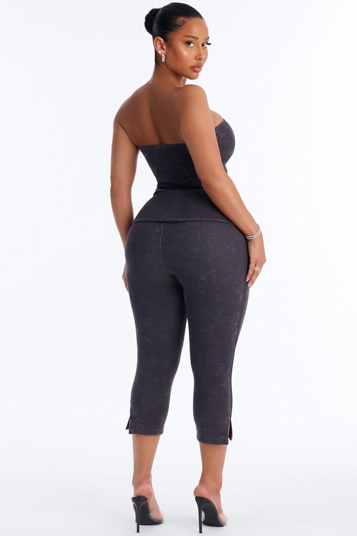 Reanna Strapless Ribbed Capri Set - Charcoal