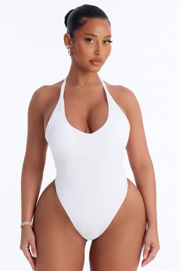 Nora Double Lined Halter Bodysuit - White