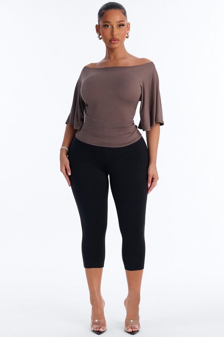 Nicolette Tie Waist Short Sleeve Top - Mocha