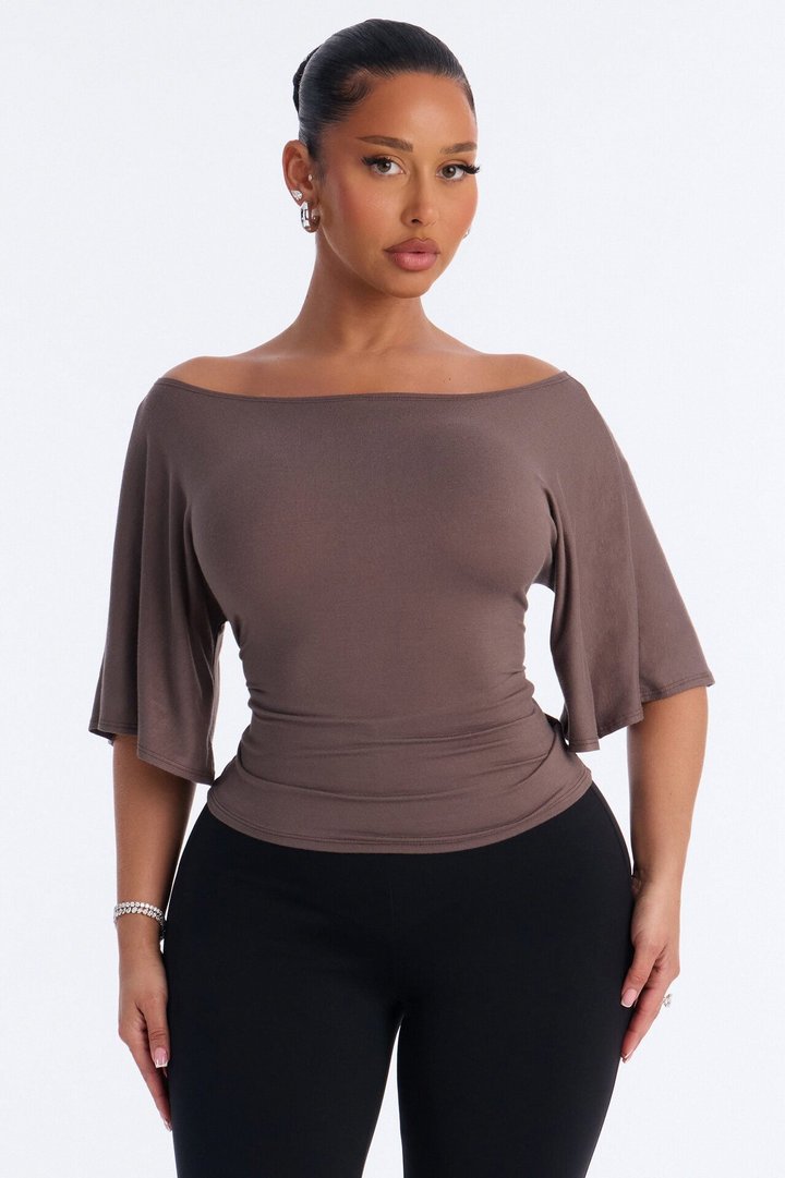 Nicolette Tie Waist Short Sleeve Top - Mocha