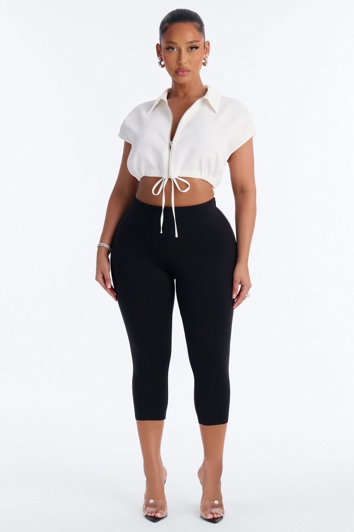 Taylor Front Zip Drawstring Zip Up Top - White