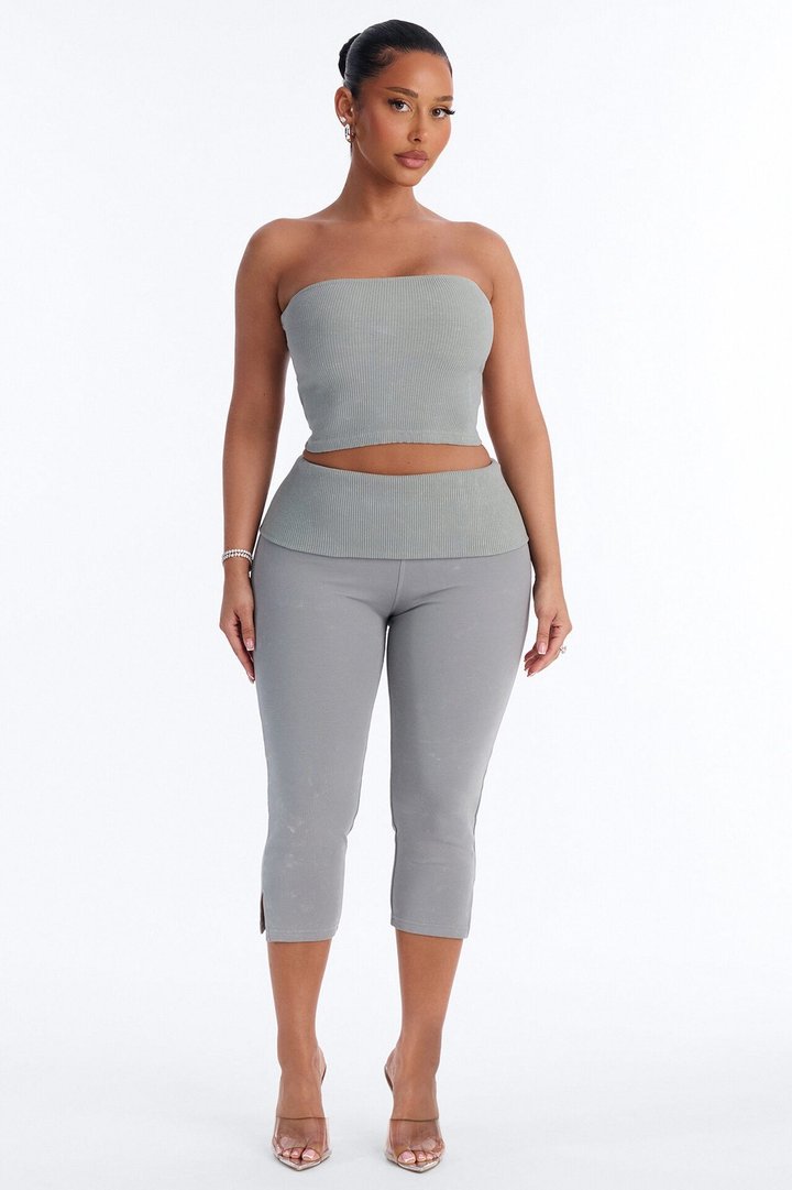 Reanna Strapless Ribbed Capri Set - Sage