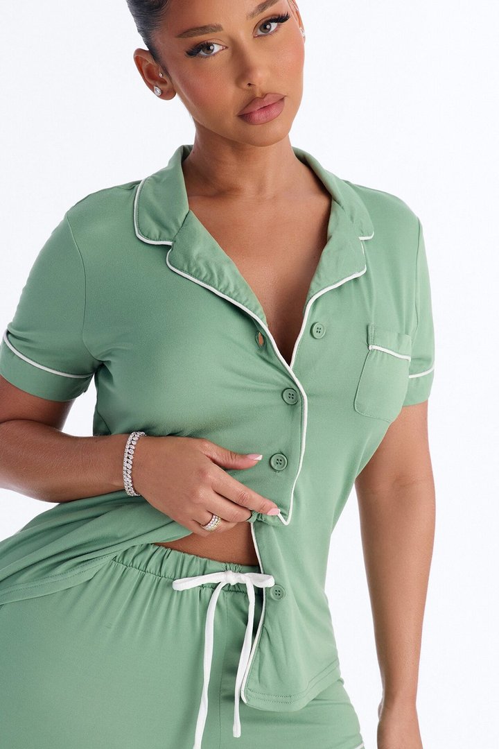 Dreamy Darling Button Up PJ Short Set - Green