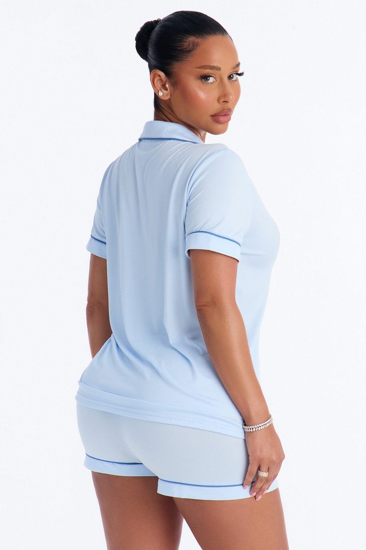 Dreamy Darling Button Up PJ Short Set - Ice Blue