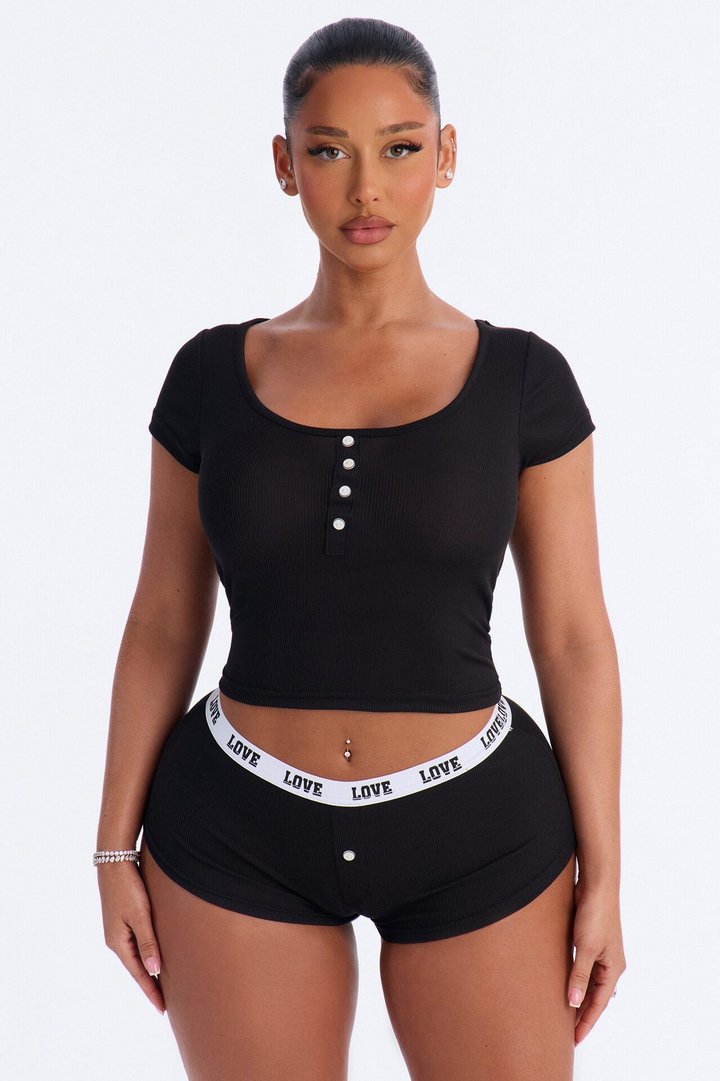 Quite Comfort Ribbed PJ Short Set - Black