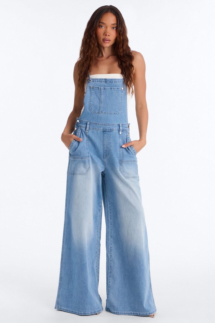 Summer Abroad Linen Blend Denim Overalls - Light Wash
