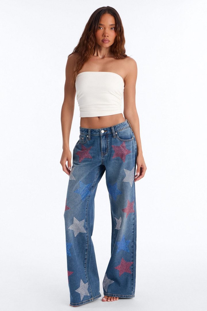 My Lucky Stars Embellished Wide Leg Jeans - Dark Wash