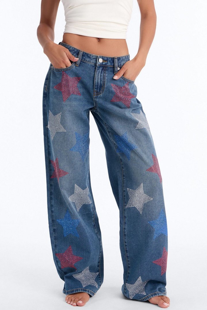 My Lucky Stars Embellished Wide Leg Jeans - Dark Wash