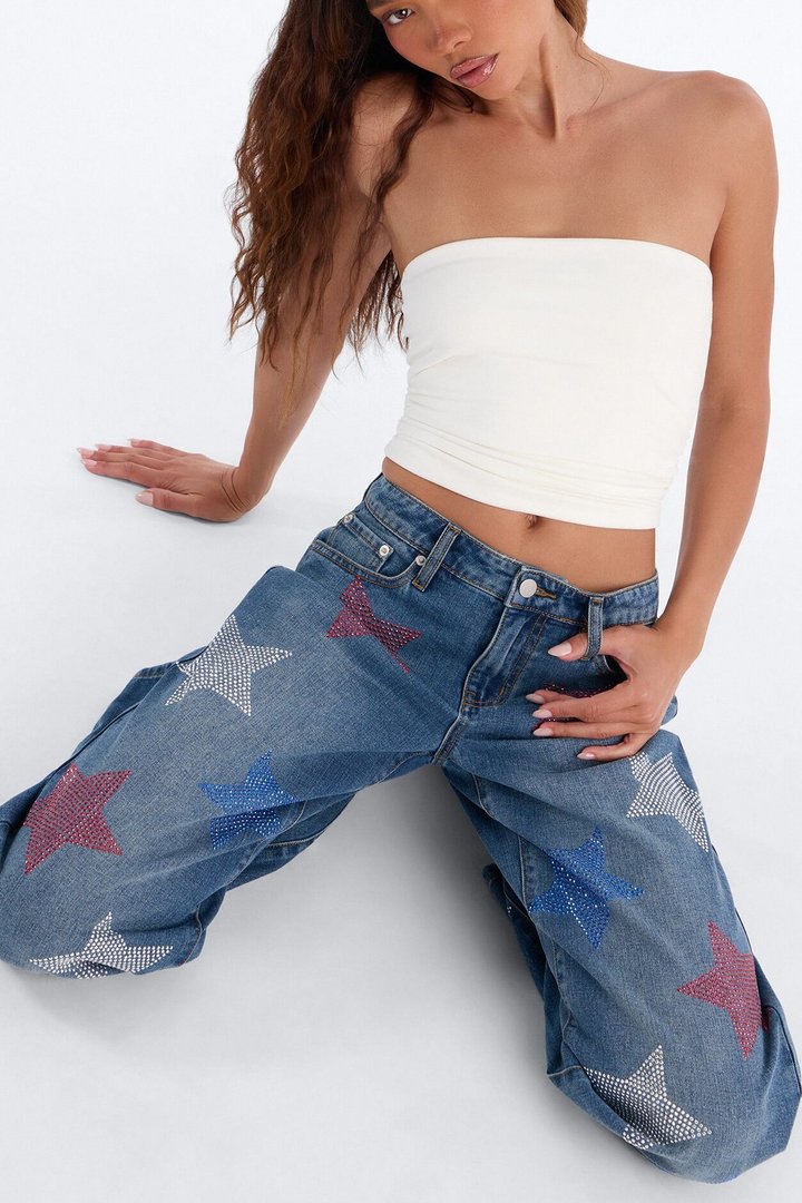 My Lucky Stars Embellished Wide Leg Jeans - Dark Wash