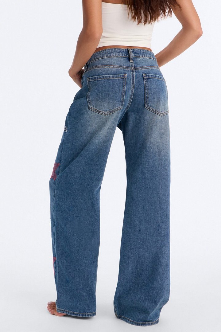 My Lucky Stars Embellished Wide Leg Jeans - Dark Wash