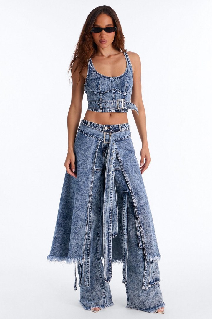 Everything I Wanted Belted Denim Corset Top - Medium Wash