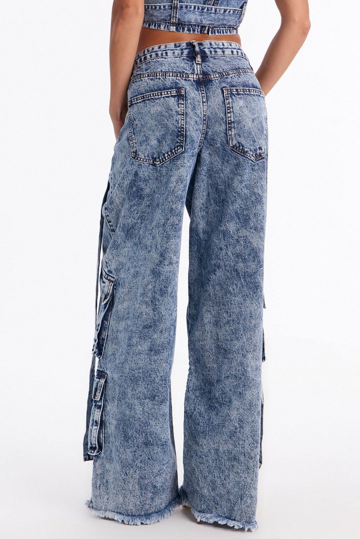 Everything I Wanted Belted Overlay Wide Leg Jeans - Medium Wash