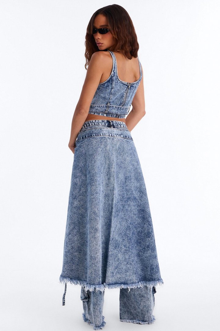 Everything I Wanted Belted Overlay Wide Leg Jeans - Medium Wash