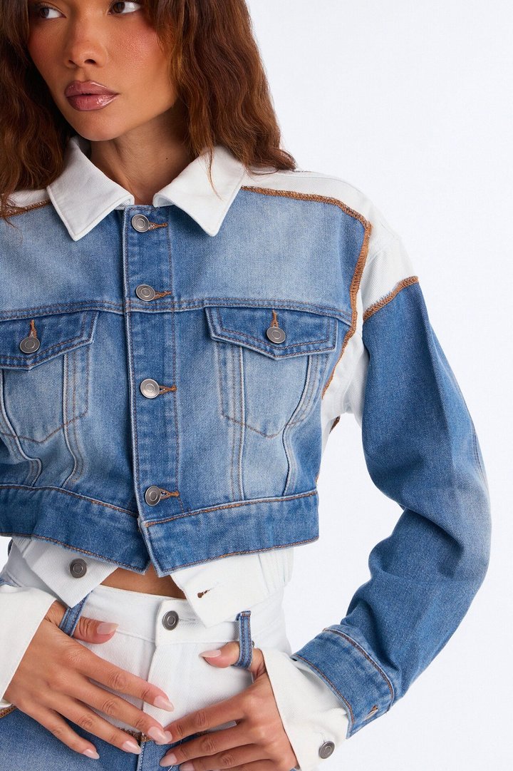 Soho Layered Denim Jacket And Short Set - Medium Blue Wash