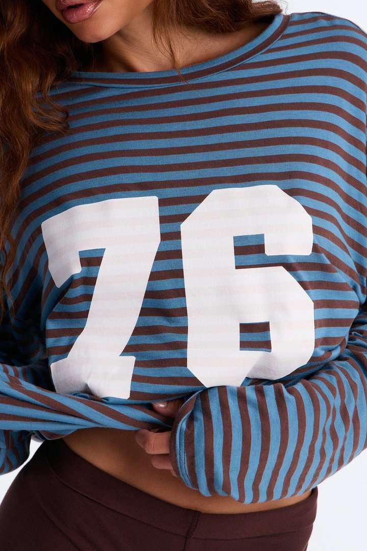 76' Chill Striped Biker Short Set - Blue/combo