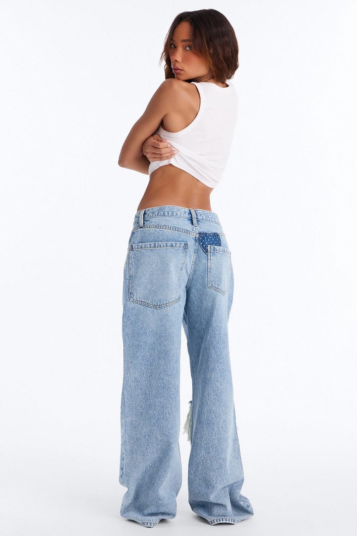 Pieces Of Me Rip And Repair Wide Leg Jeans - Light Wash