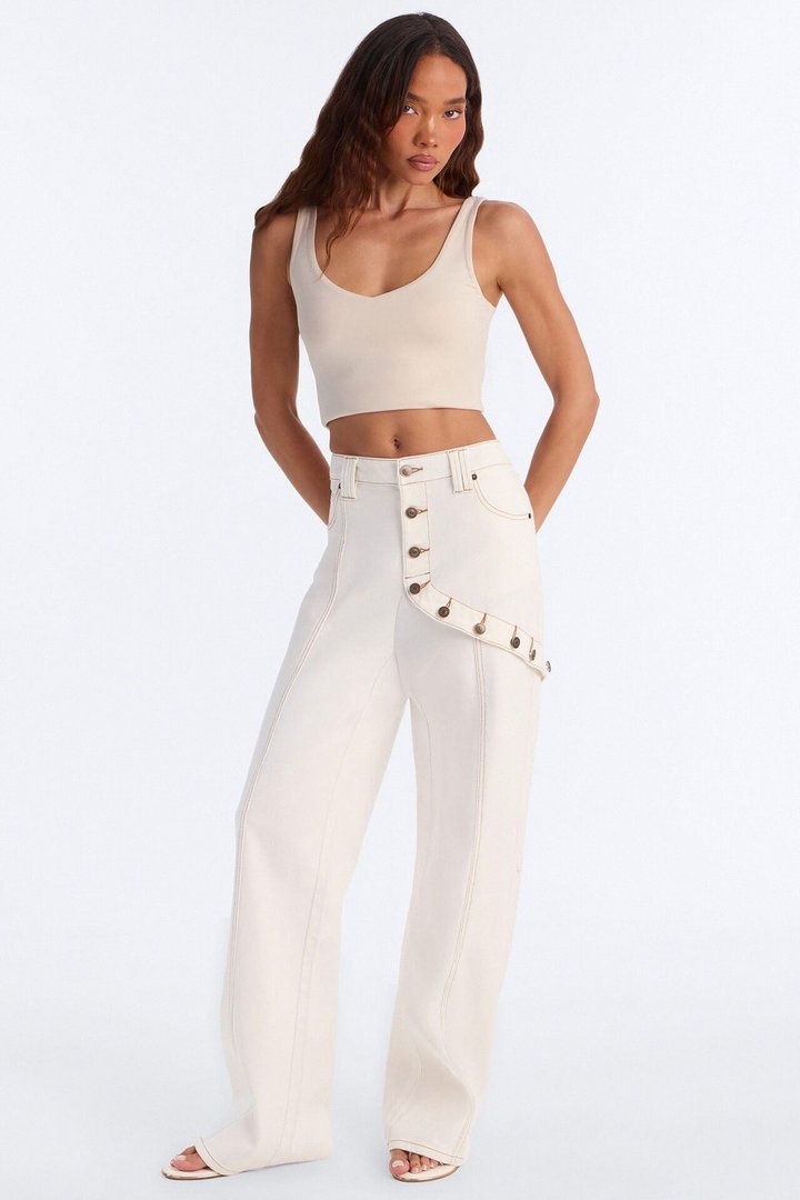 Loosen My Buttons Wide Leg Jeans - White