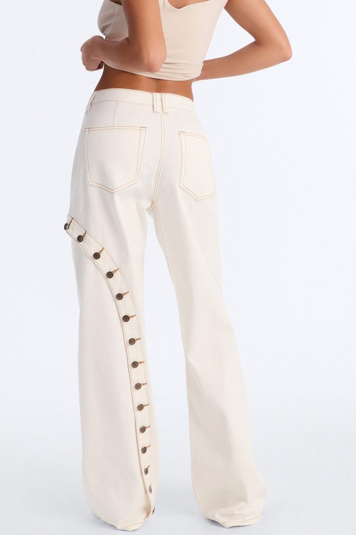 Loosen My Buttons Wide Leg Jeans - White