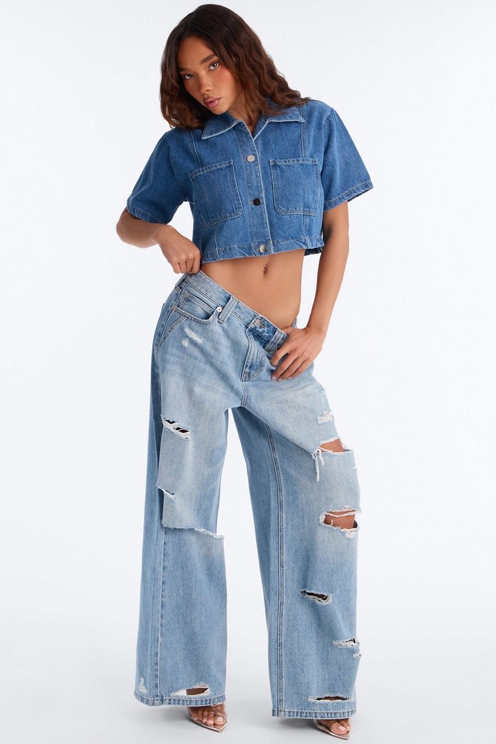 Connie Denim Short Sleeve Button Up Shirt - Denim