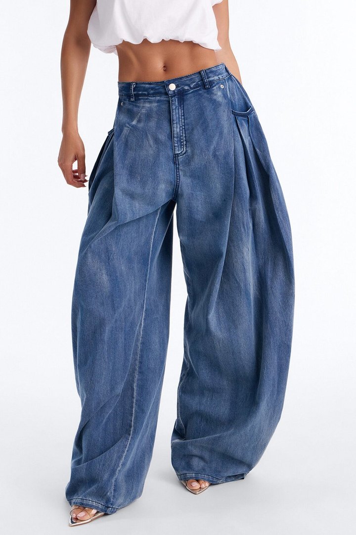 Blair Barrel Leg Pleated Pant - Medium Wash