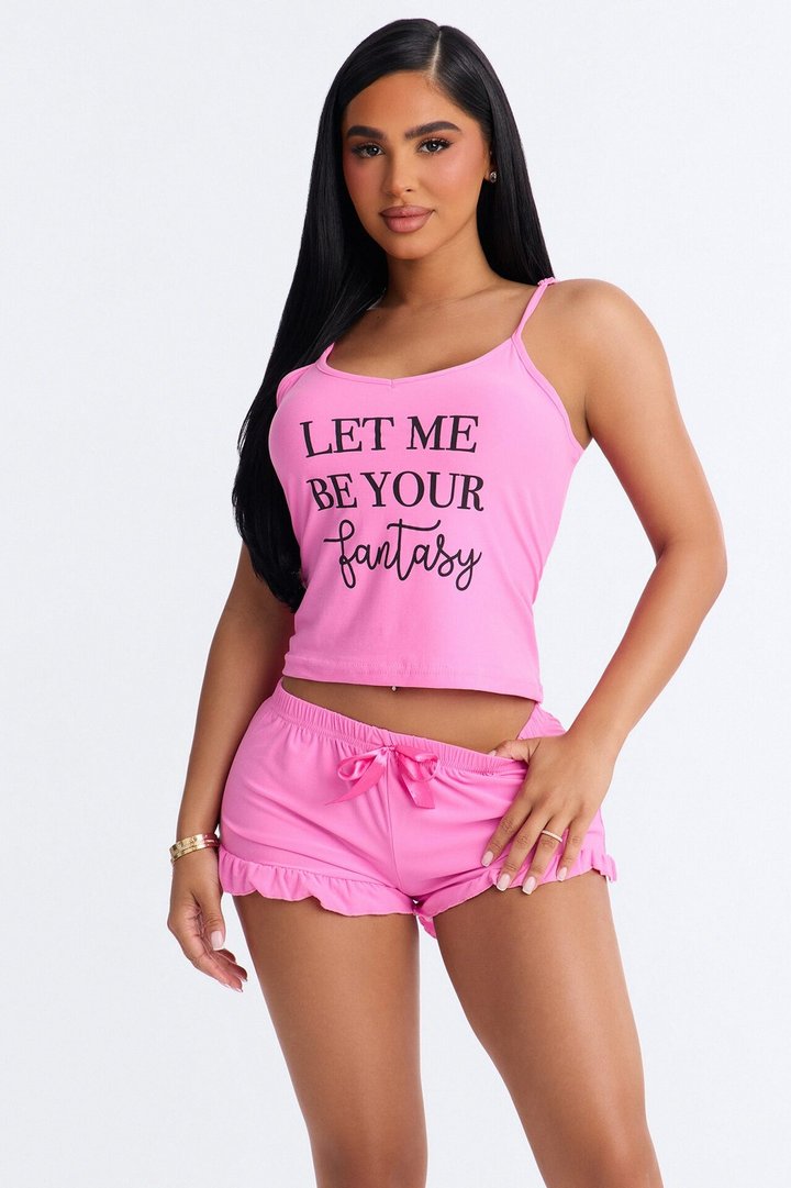 Let Me Be Your Fantasy 2pc Ruffle PJ Short Set - Pink