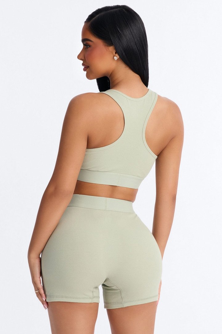 FN Mood Cotton Ribbed Racer Back Bra and Boxer Set - Sage
