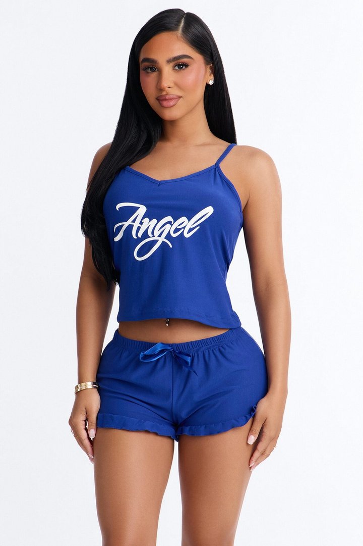 She's An Angel 2pc Ruffle PJ Short Set - Blue