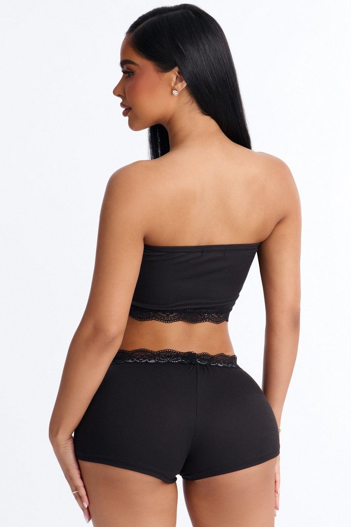 Soft Rib Seduction PJ Short Set - Black