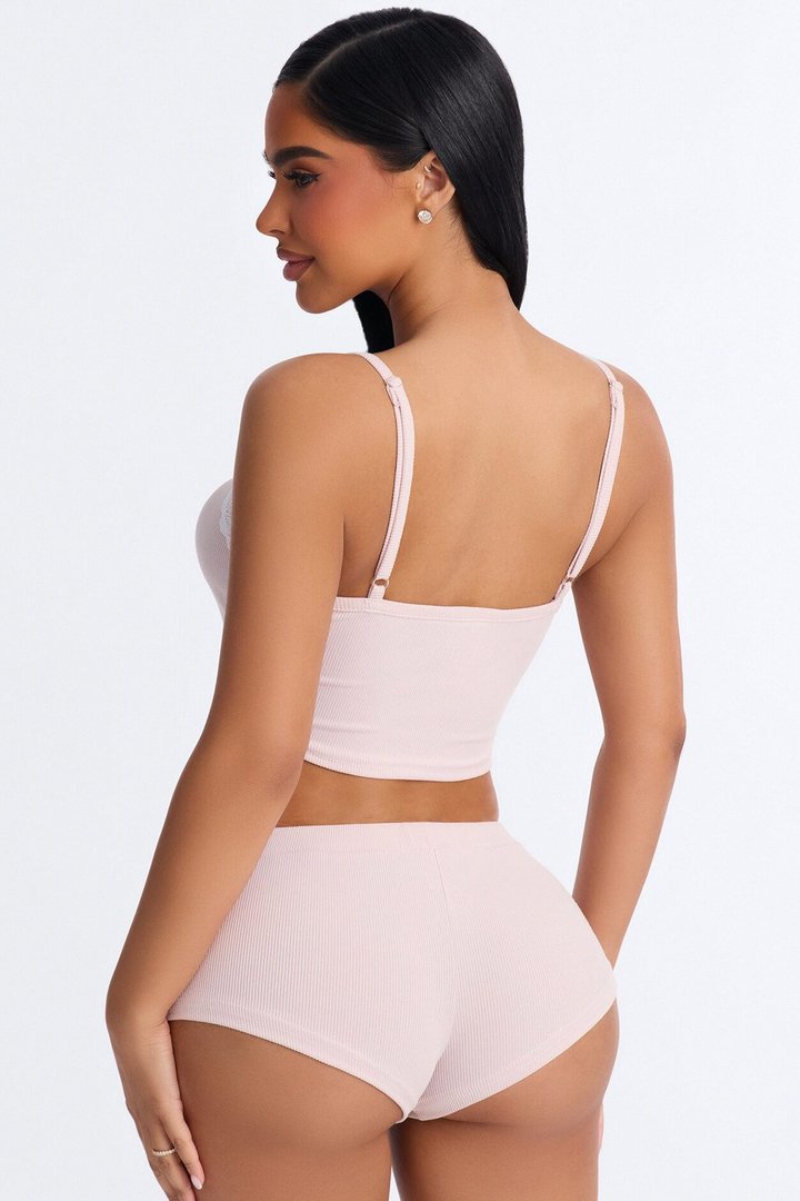 Late Night Calls Ribbed PJ Short Set - Tan
