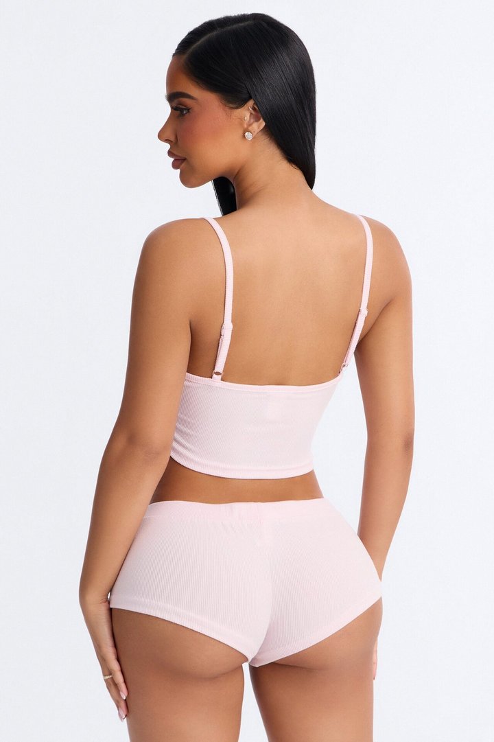 Late Night Calls Ribbed PJ Short Set - Light Pink