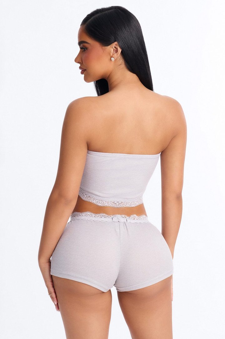 Soft Rib Seduction PJ Short Set - Grey